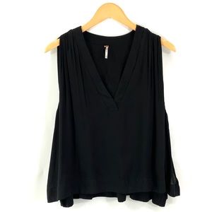 FREE PEOPLE Black Tank Top V-Neck Flowy Sleeveless Loose Fit Top Small H3